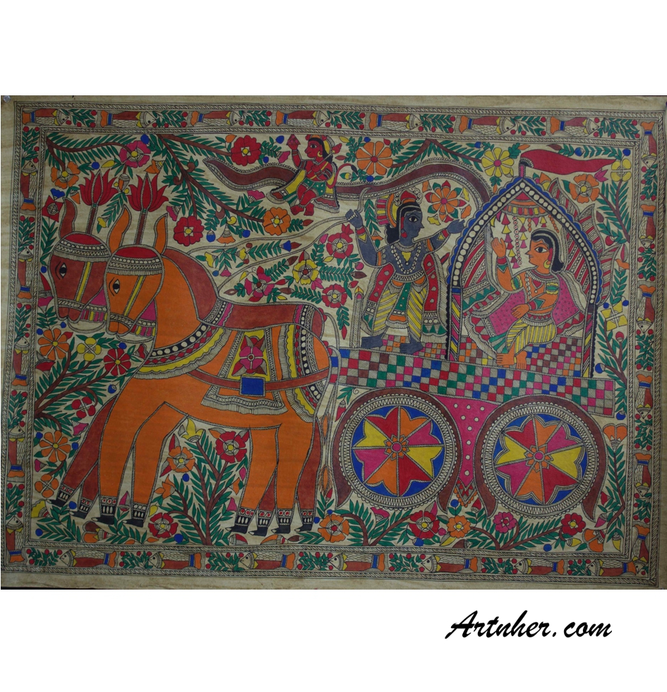 Buy Krishna arjun theme Madhubani Painting : ArtNHer.com
